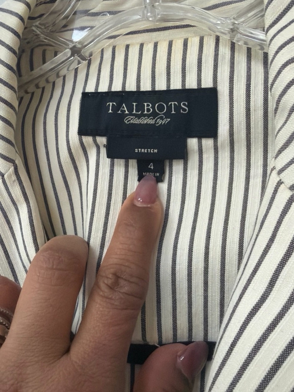 Talbots Cream Button-Down Shirt with Navy Pinstripes